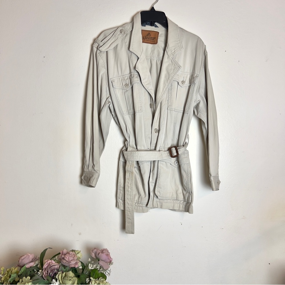 Vintage 90s LizWear Khaki Safari Utility Jacket with belt